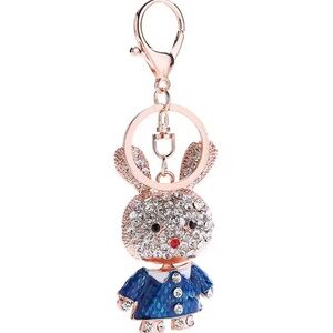 Crystal Bunny Keychain Charm in Blue - Accessories